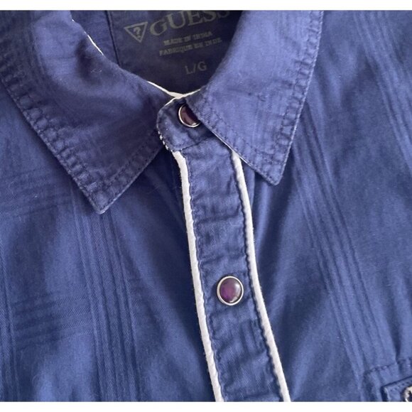 Guess Jeans Blue Short Sleeve Button Camp Western Shirt Slim Fit Mens Large (H6) - Picture 10 of 10